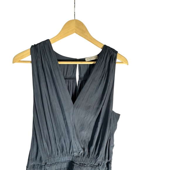 Ramy Brook Hayley Navy Cinch Tie Waist Asymmetrical Lace Hem Midi Dress Sz L - Picture 4 of 11